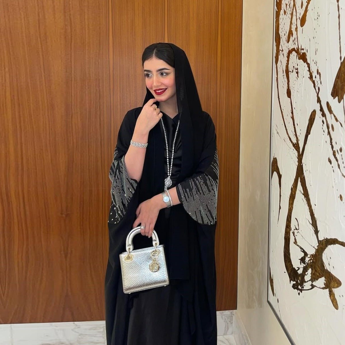 Diamond Embellished Open Front Cardigan Robe - Luxury Loose Fit Cover Up with Crystal Details(MOA213) - Mariam's Collection