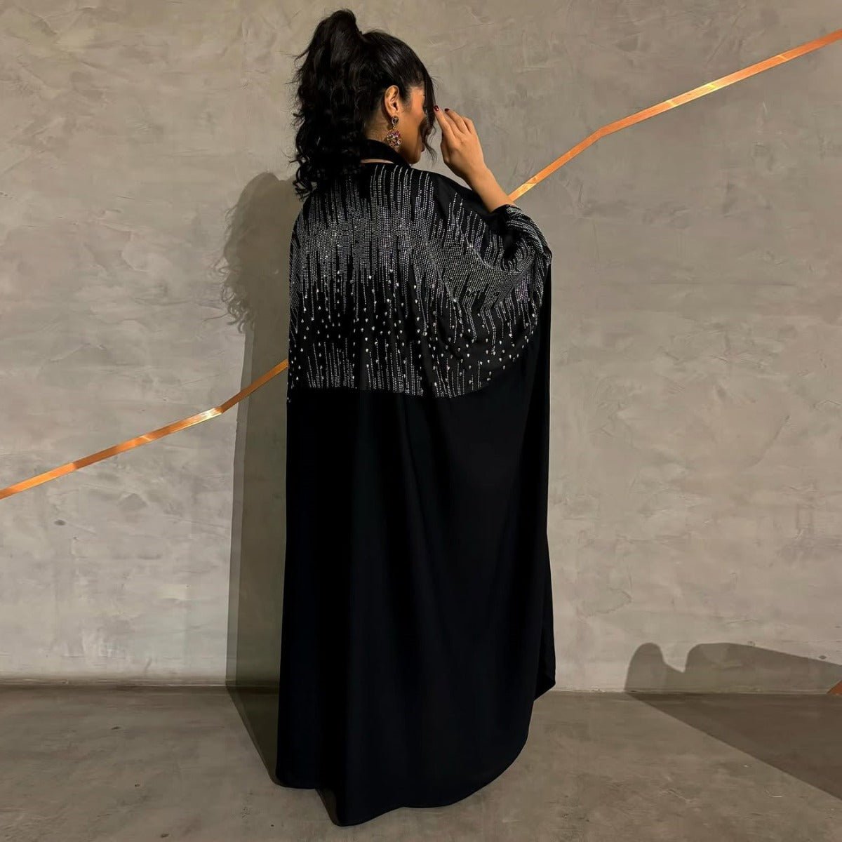 Diamond Embellished Open Front Cardigan Robe - Luxury Loose Fit Cover Up with Crystal Details(MOA213) - Mariam's Collection