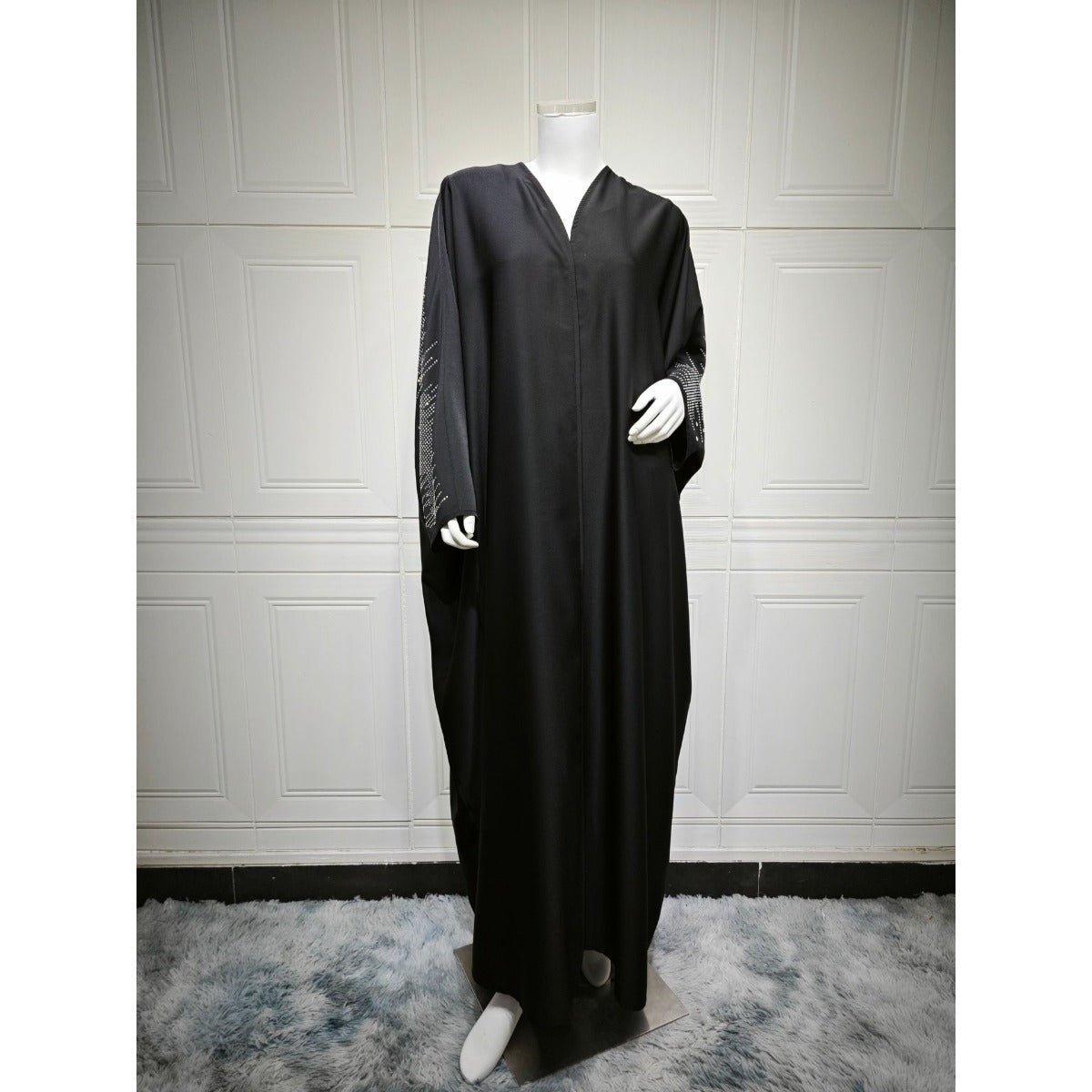Diamond Embellished Open Front Cardigan Robe - Luxury Loose Fit Cover Up with Crystal Details(MOA213) - Mariam's Collection