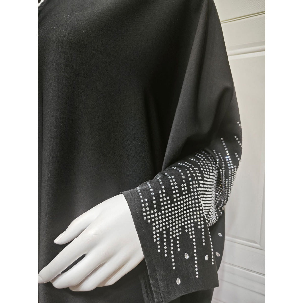 Diamond Embellished Open Front Cardigan Robe - Luxury Loose Fit Cover Up with Crystal Details(MOA213) - Mariam's Collection