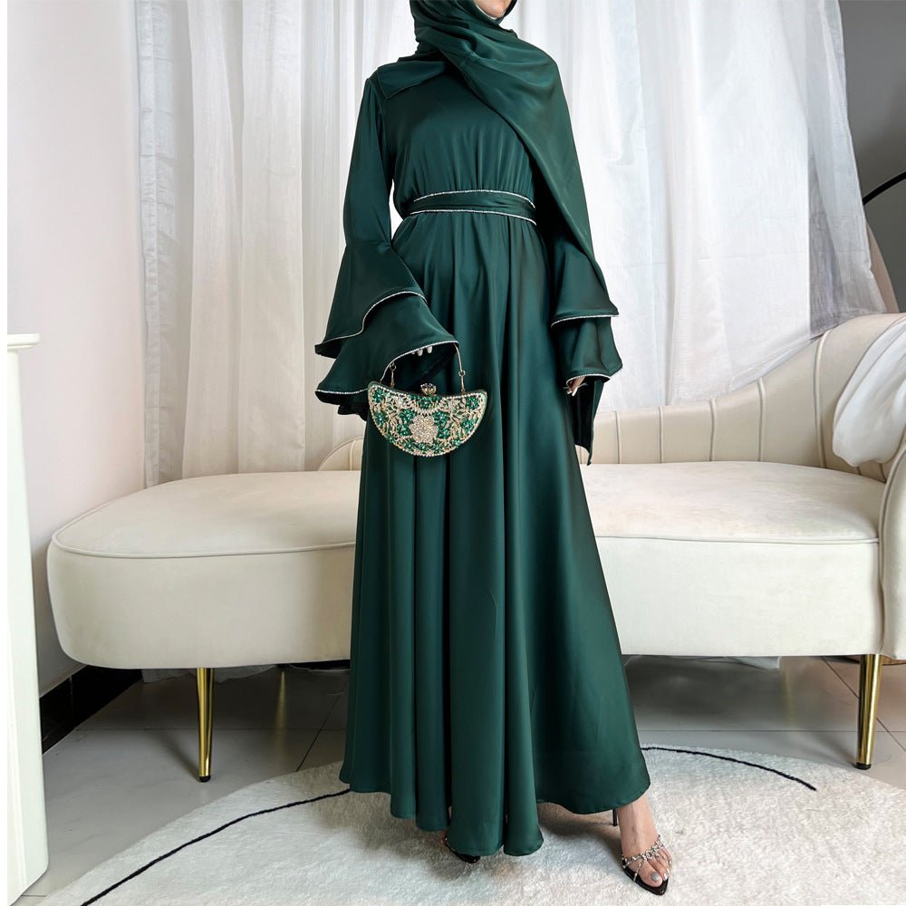 Diamond Modest Bell Sleeve Adjustable Waist Kaftan Dress Abaya with Hijab. (MA169) - Mariam's Collection