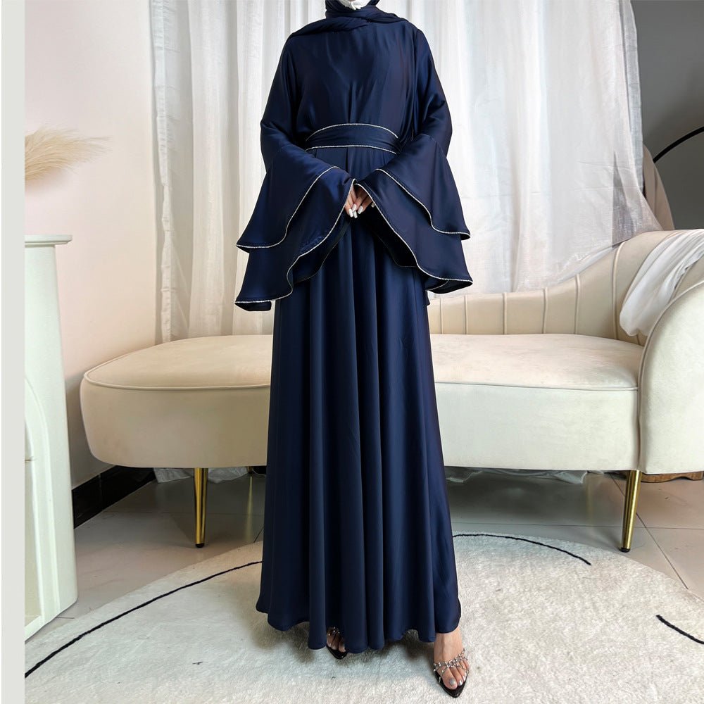 Diamond Modest Bell Sleeve Adjustable Waist Kaftan Dress Abaya with Hijab. (MA169) - Mariam's Collection