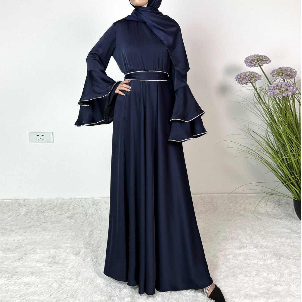 Diamond Modest Bell Sleeve Adjustable Waist Kaftan Dress Abaya with Hijab. (MA169) - Mariam's Collection
