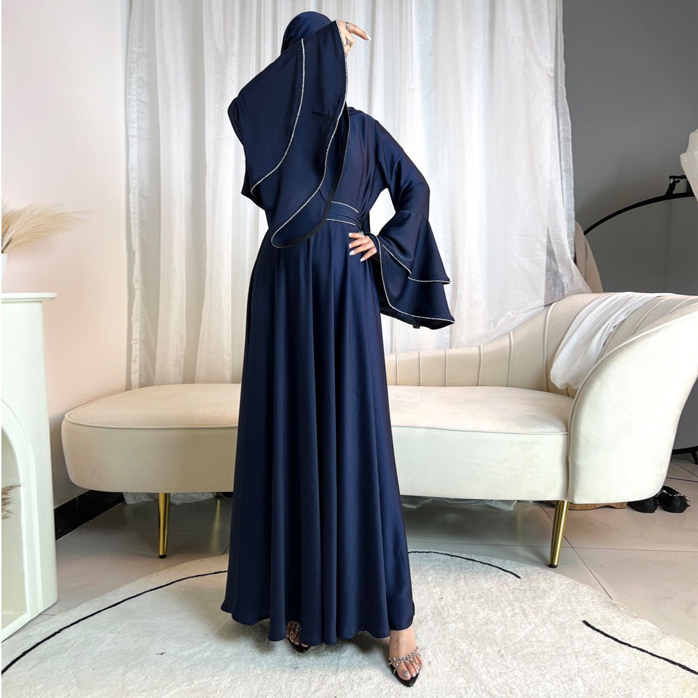 Diamond Modest Bell Sleeve Adjustable Waist Kaftan Dress Abaya with Hijab. (MA169) - Mariam's Collection
