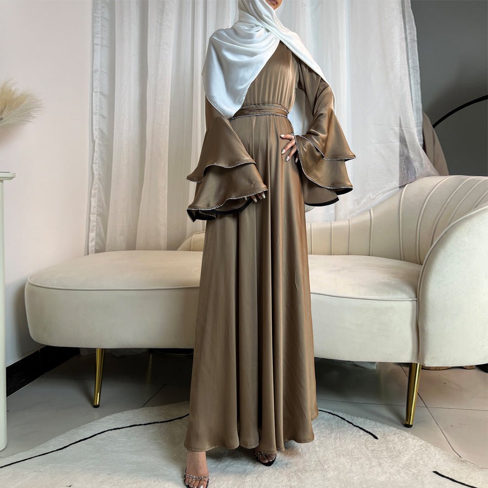 Diamond Modest Bell Sleeve Adjustable Waist Kaftan Dress Abaya with Hijab. (MA169) - Mariam's Collection
