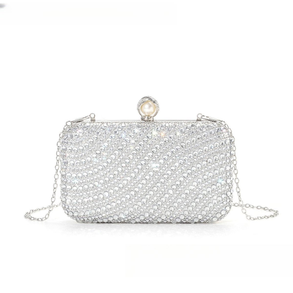 Diamond - Studded Pearl Party Clutch Versatile Crossbody Handheld Evening Bag for Glamorous Occasions (MAC280) - Mariam's Collection