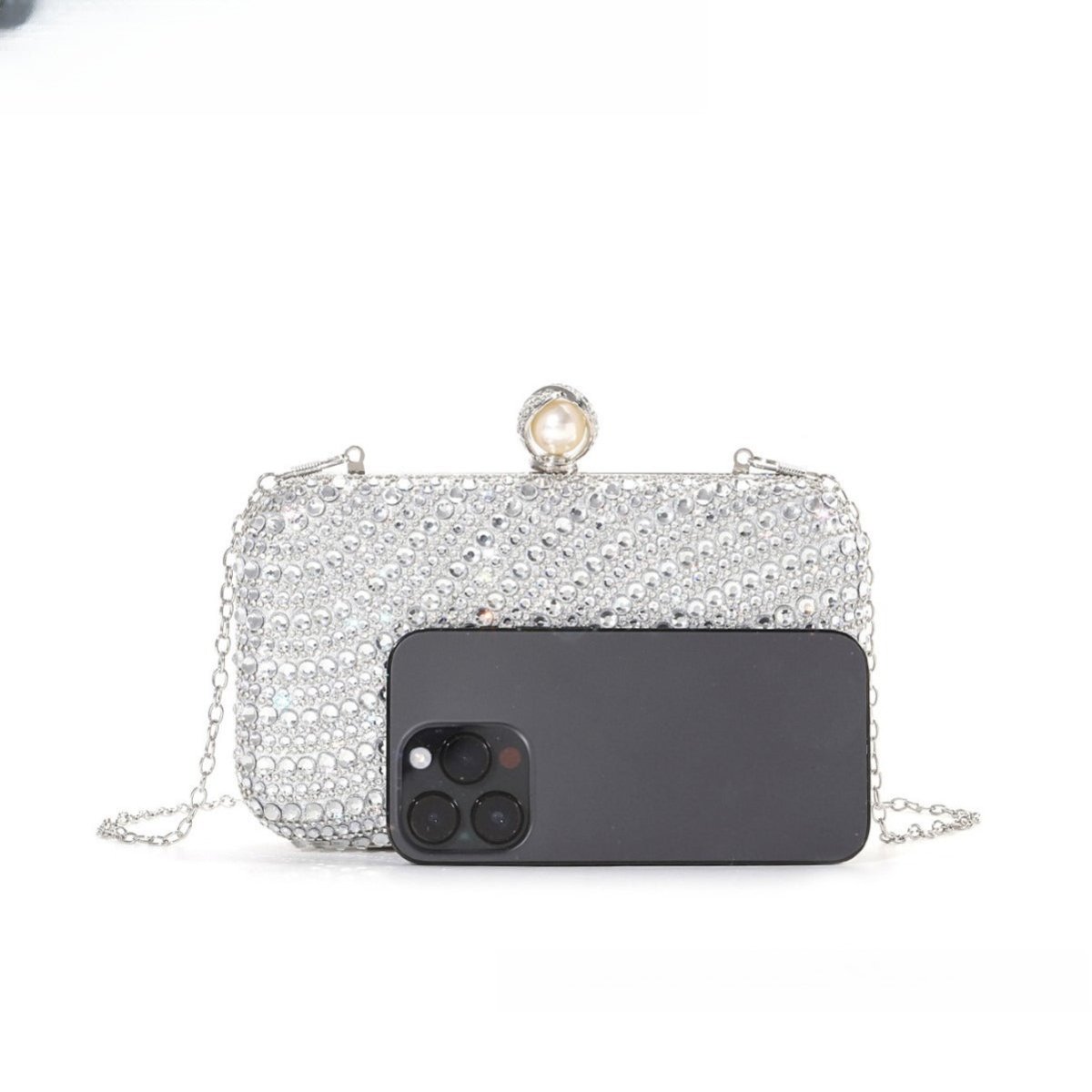 Diamond - Studded Pearl Party Clutch Versatile Crossbody Handheld Evening Bag for Glamorous Occasions (MAC280) - Mariam's Collection