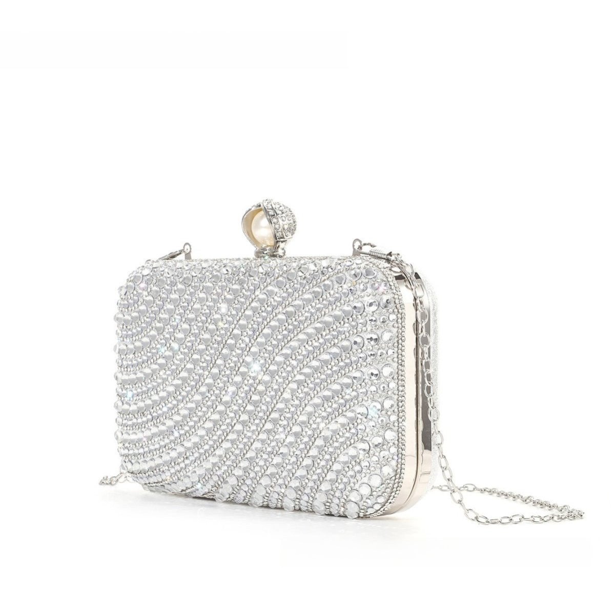 Diamond - Studded Pearl Party Clutch Versatile Crossbody Handheld Evening Bag for Glamorous Occasions (MAC280) - Mariam's Collection