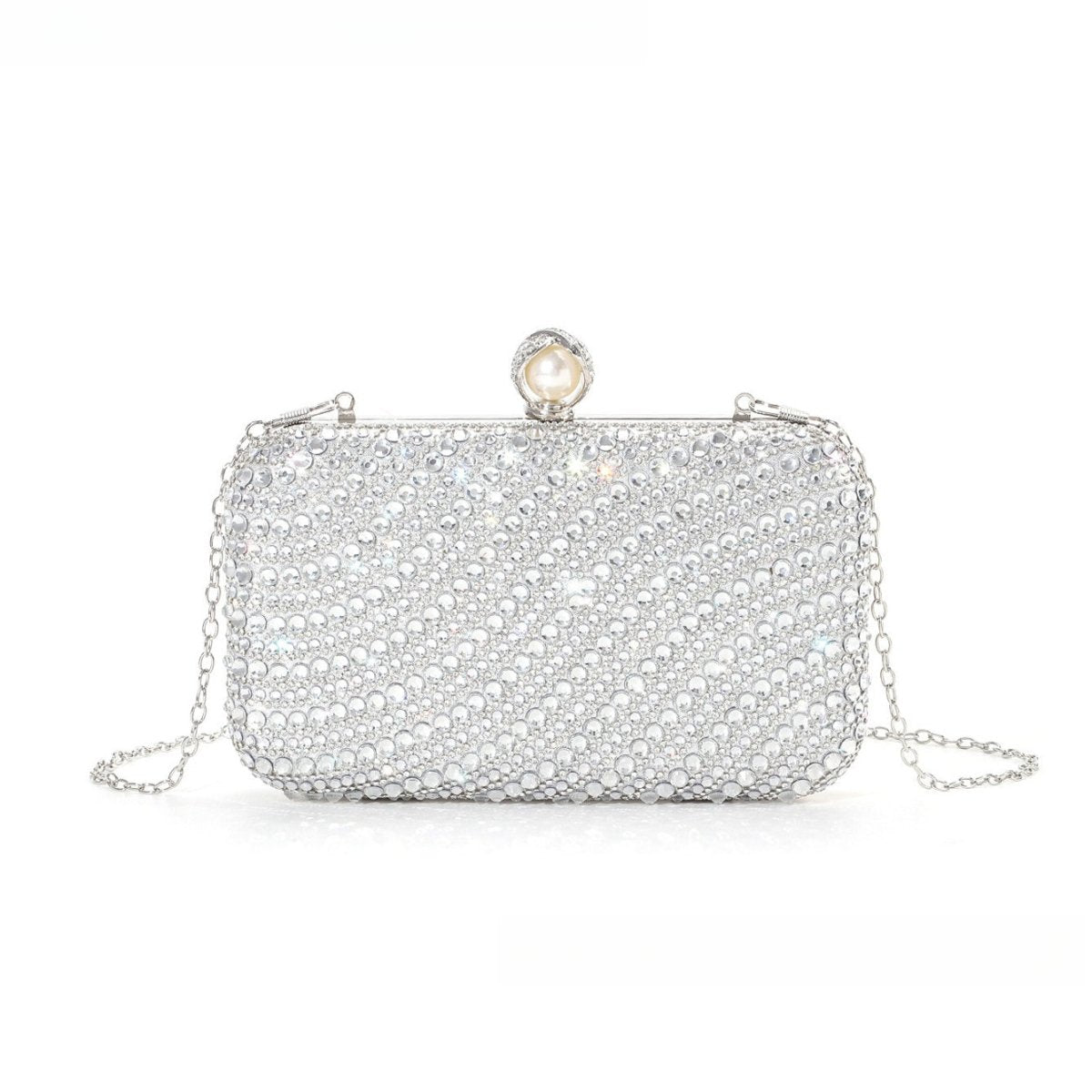 Diamond - Studded Pearl Party Clutch Versatile Crossbody Handheld Evening Bag for Glamorous Occasions (MAC280) - Mariam's Collection