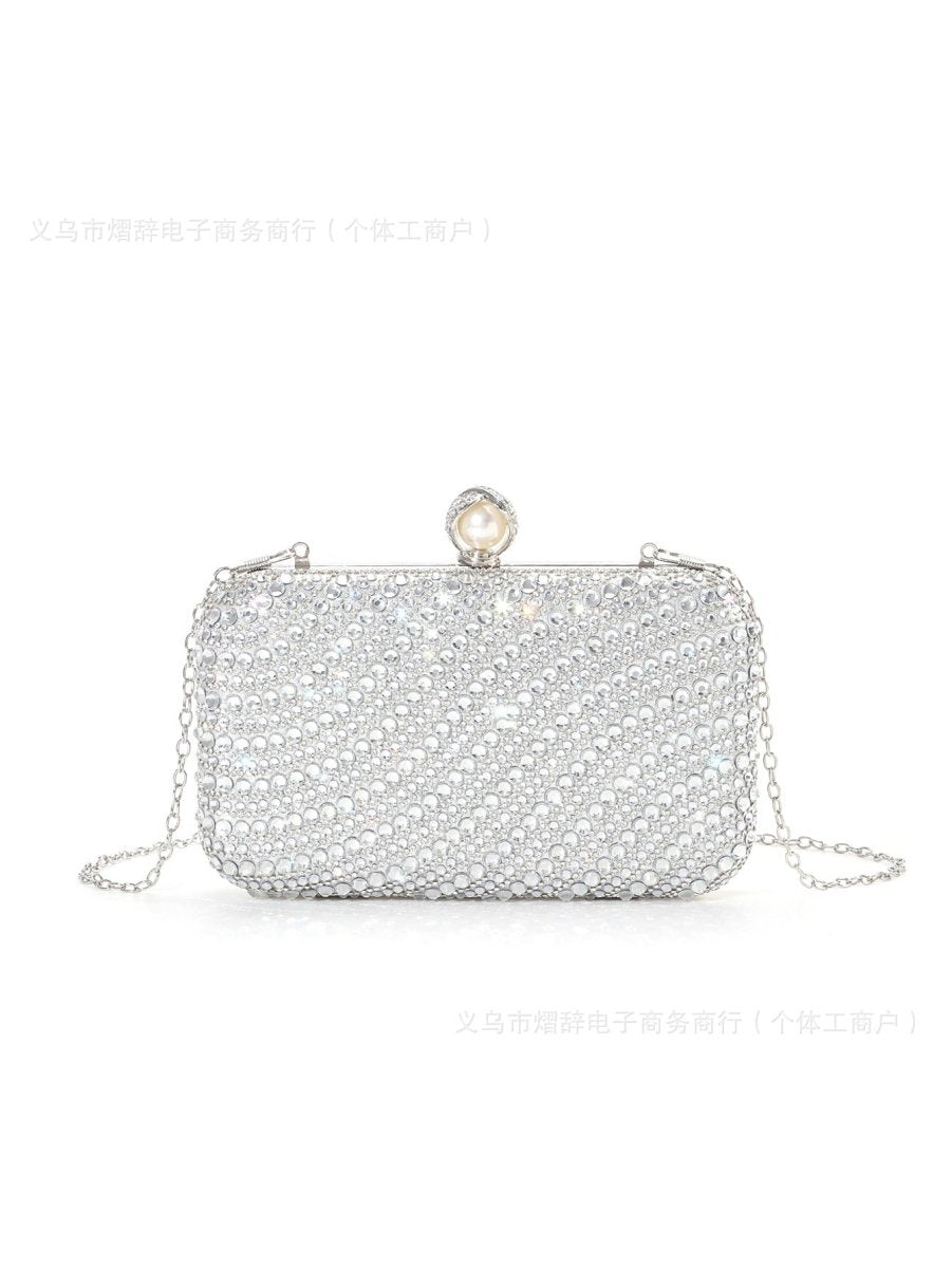 Diamond - Studded Pearl Party Clutch Versatile Crossbody Handheld Evening Bag for Glamorous Occasions (MAC280) - Mariam's Collection