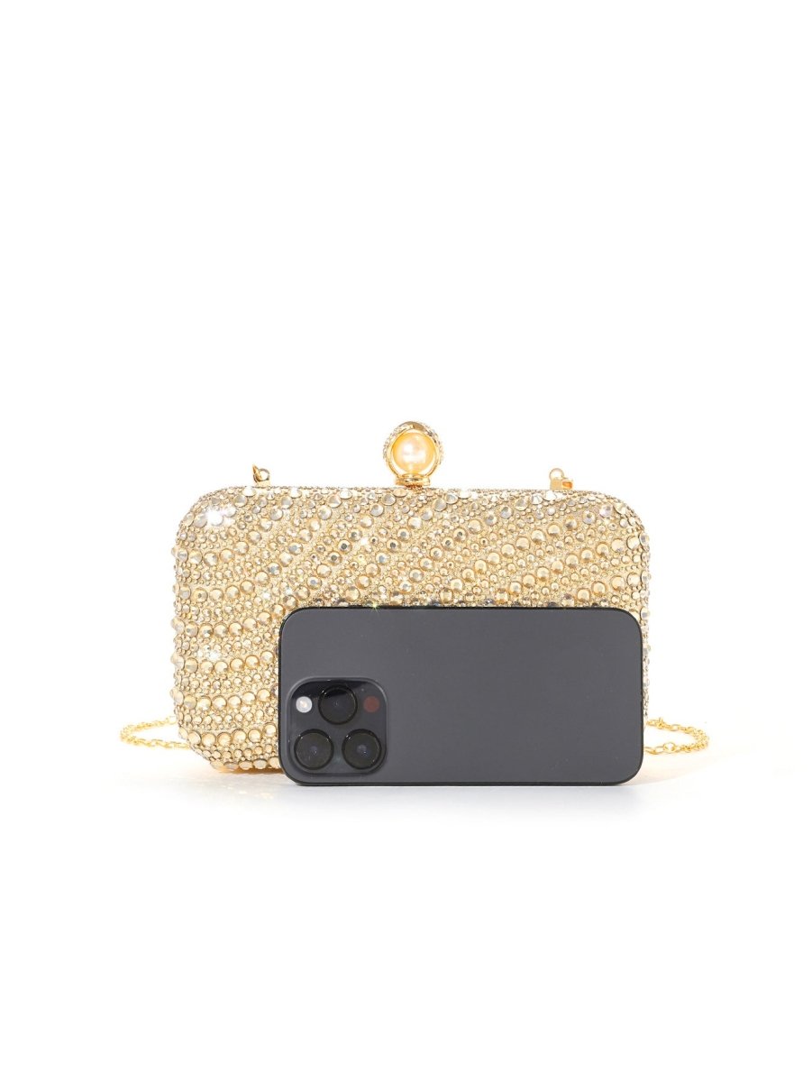 Diamond - Studded Pearl Party Clutch Versatile Crossbody Handheld Evening Bag for Glamorous Occasions (MAC280) - Mariam's Collection