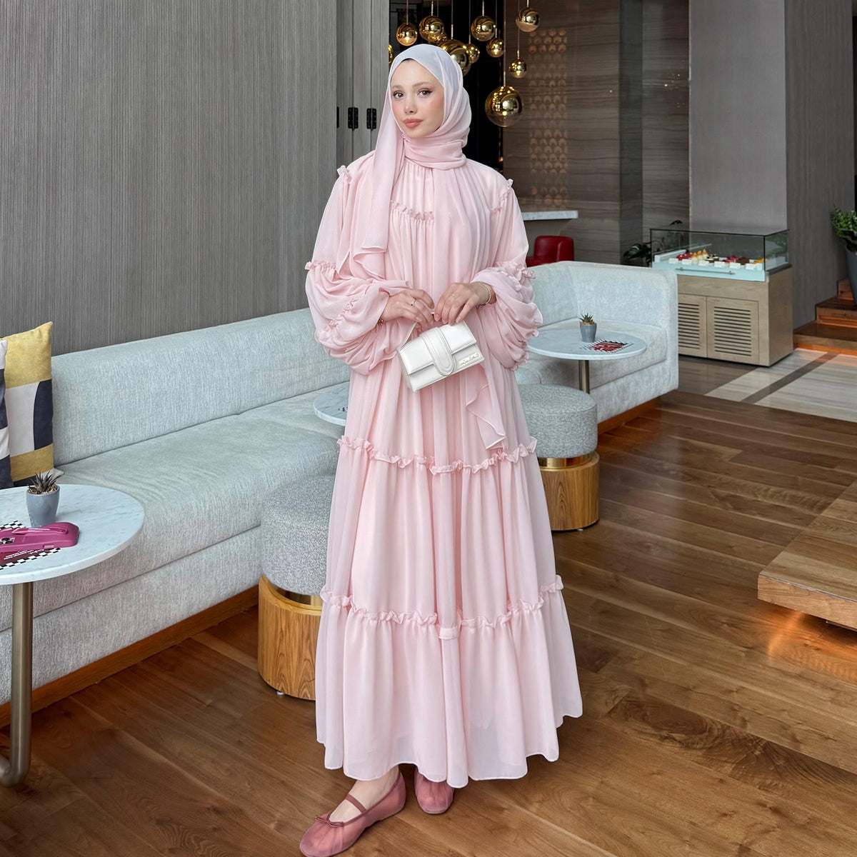 Double-Layer Cake Skirt Modest Dress – Tiered Ruffle Maxi