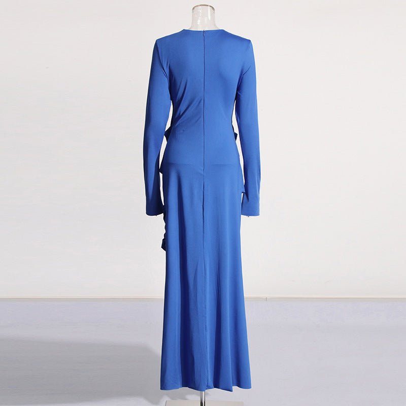 Twisted draping detail across bodice of the brooch maxi abaya