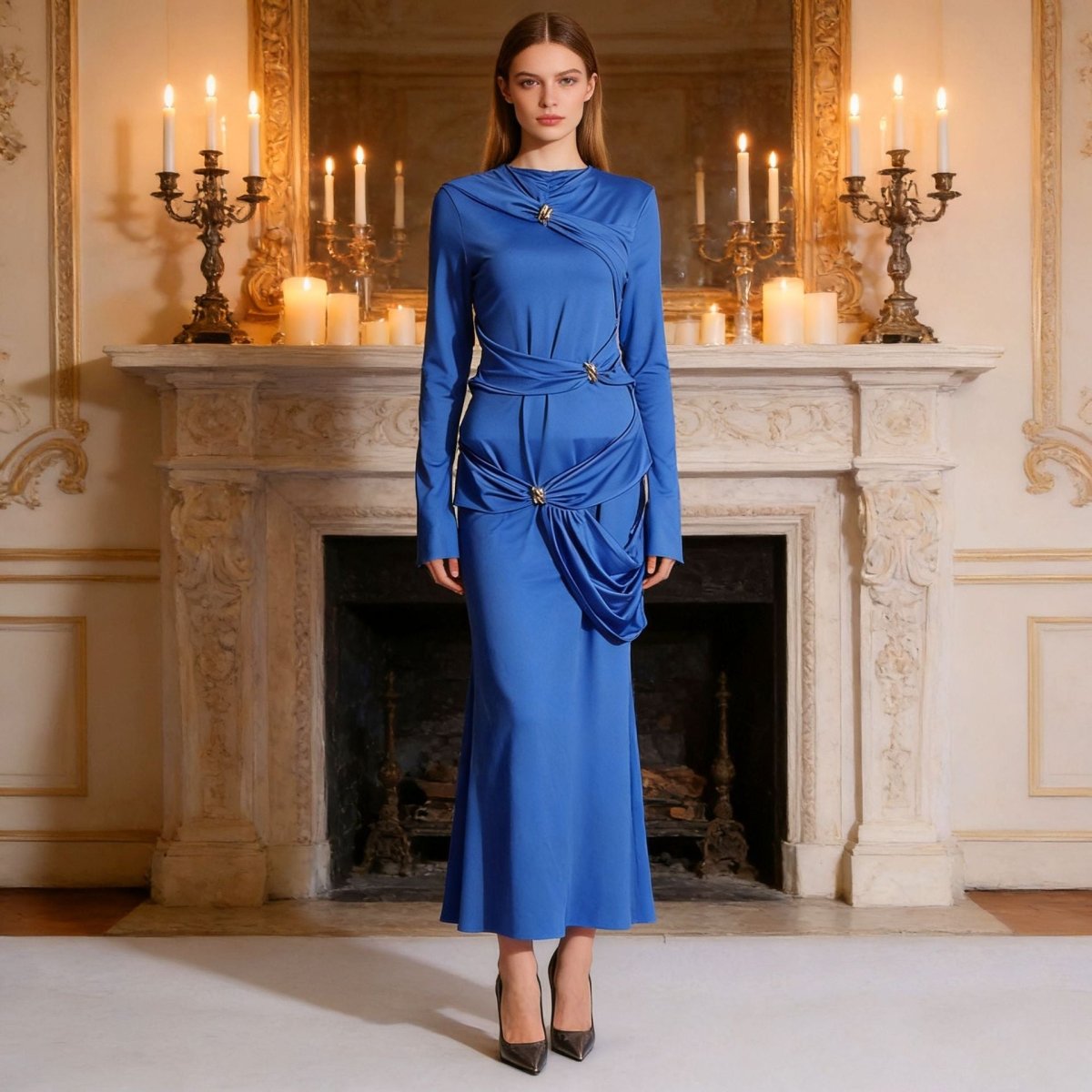 Jeweled Draped Evening Abaya – Brooch Maxi Abaya Dress