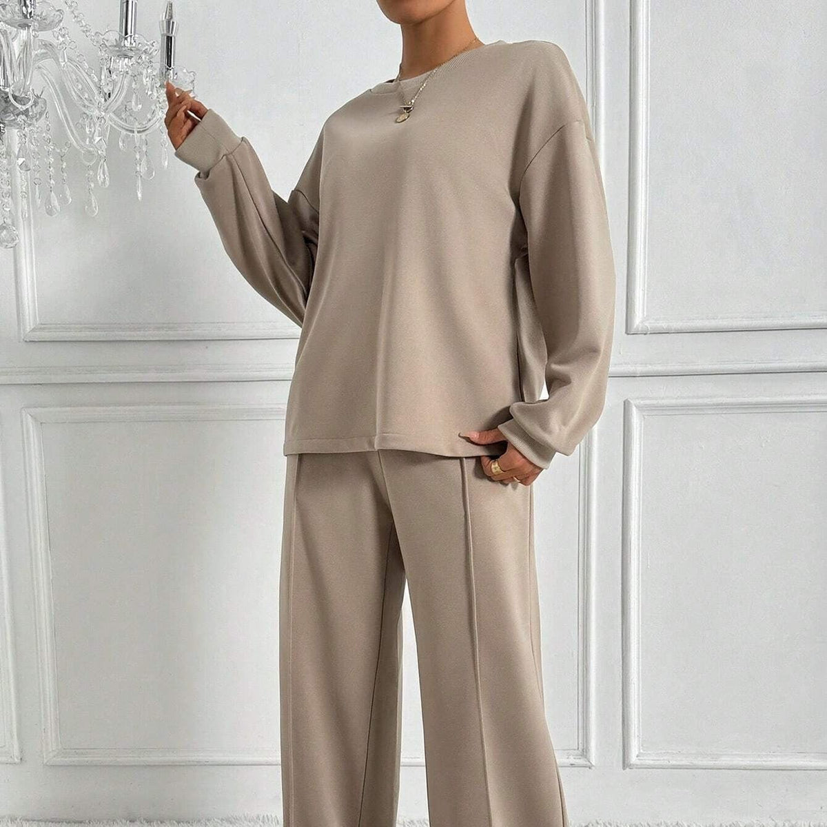Drop Shoulder Sweatshirt & Wide-Leg Trouser Co-ord Set(MS528) - Mariam's Collection
