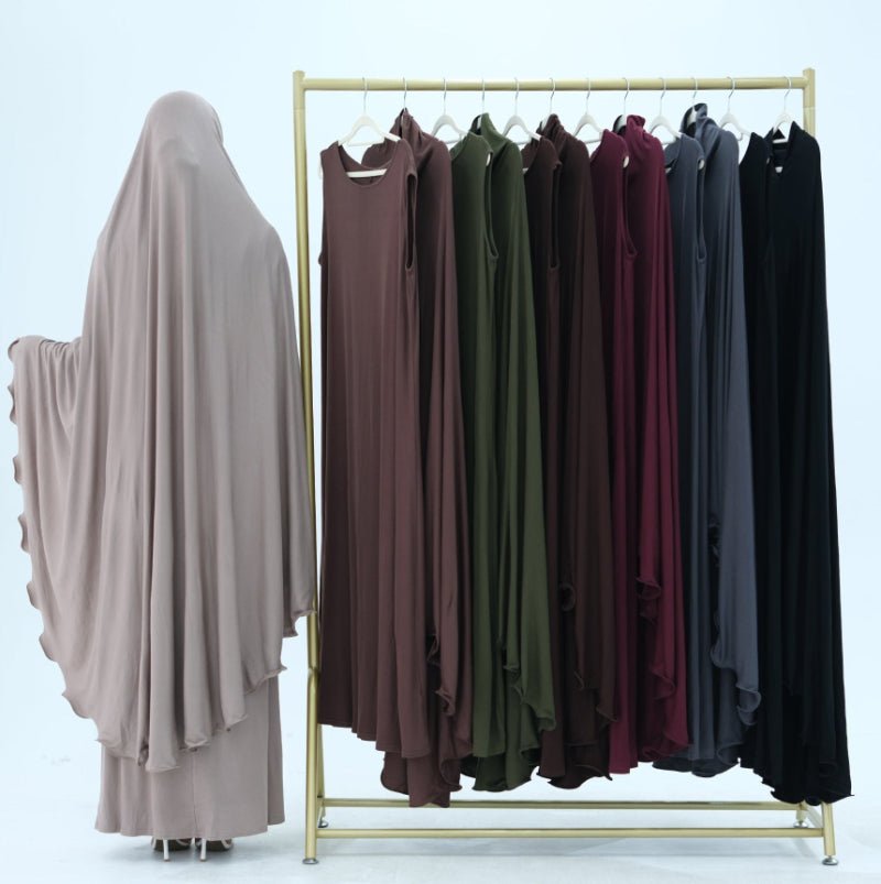 Earthy Tone Modest Abaya Set Simple Solid Color Long Dress & Matching Headscarf Hijab Jilbab. (MJ020) - Mariam's Collection