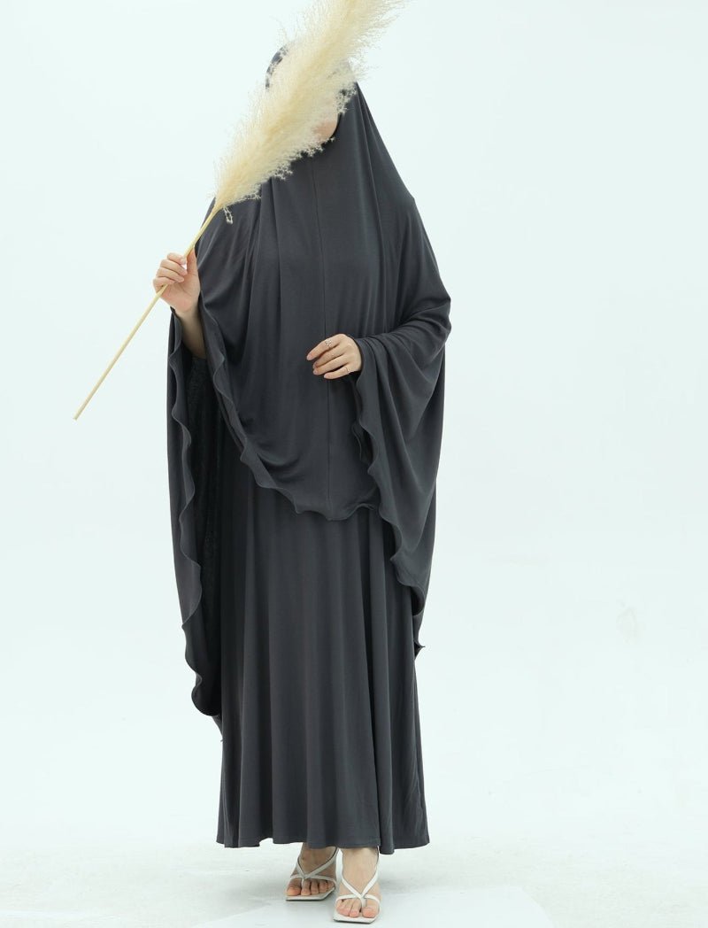 Earthy Tone Modest Abaya Set Simple Solid Color Long Dress & Matching Headscarf Hijab Jilbab. (MJ020) - Mariam's Collection