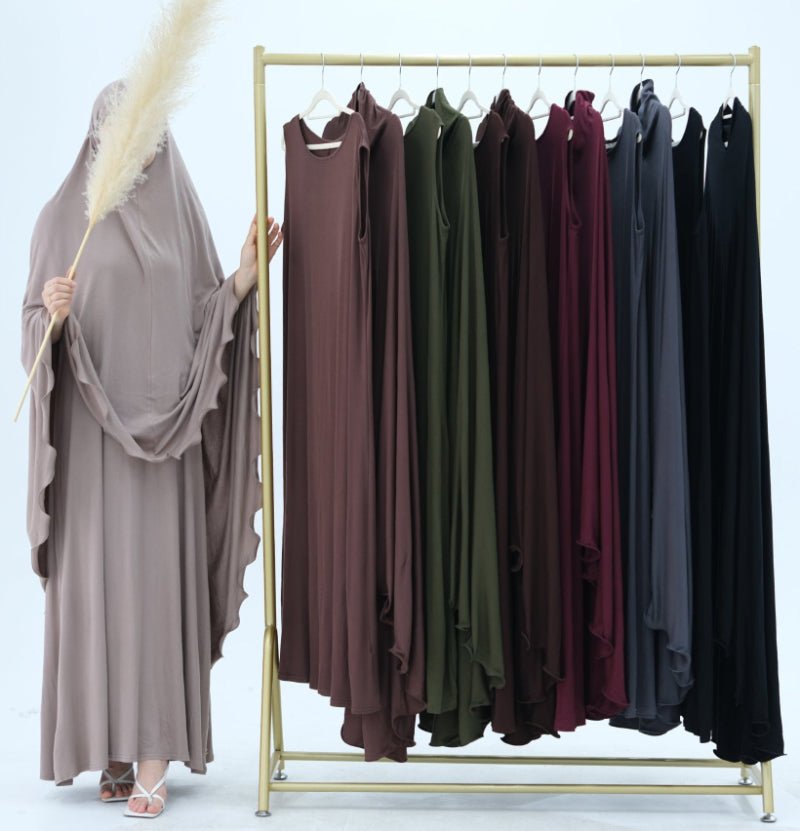 Earthy Tone Modest Abaya Set Simple Solid Color Long Dress & Matching Headscarf Hijab Jilbab. (MJ020) - Mariam's Collection