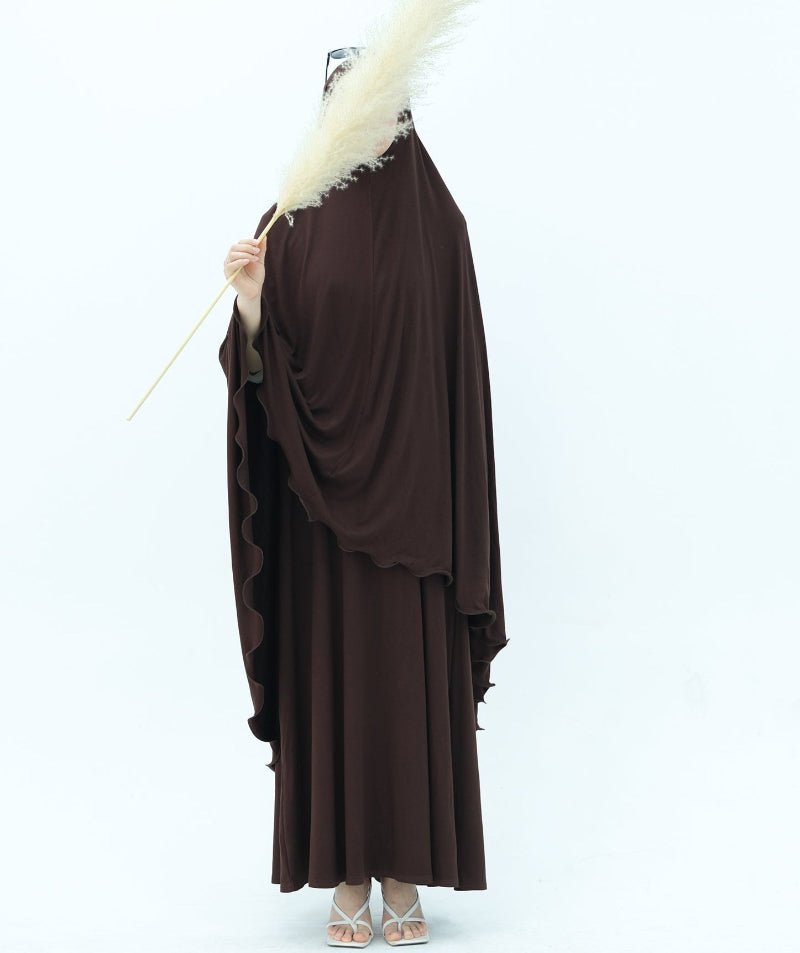 Earthy Tone Modest Abaya Set Simple Solid Color Long Dress & Matching Headscarf Hijab Jilbab. (MJ020) - Mariam's Collection