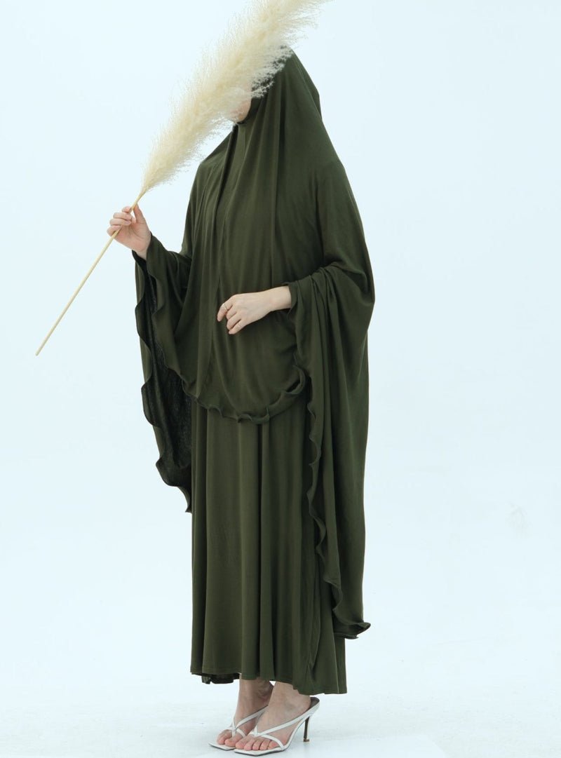 Earthy Tone Modest Abaya Set Simple Solid Color Long Dress & Matching Headscarf Hijab Jilbab. (MJ020) - Mariam's Collection