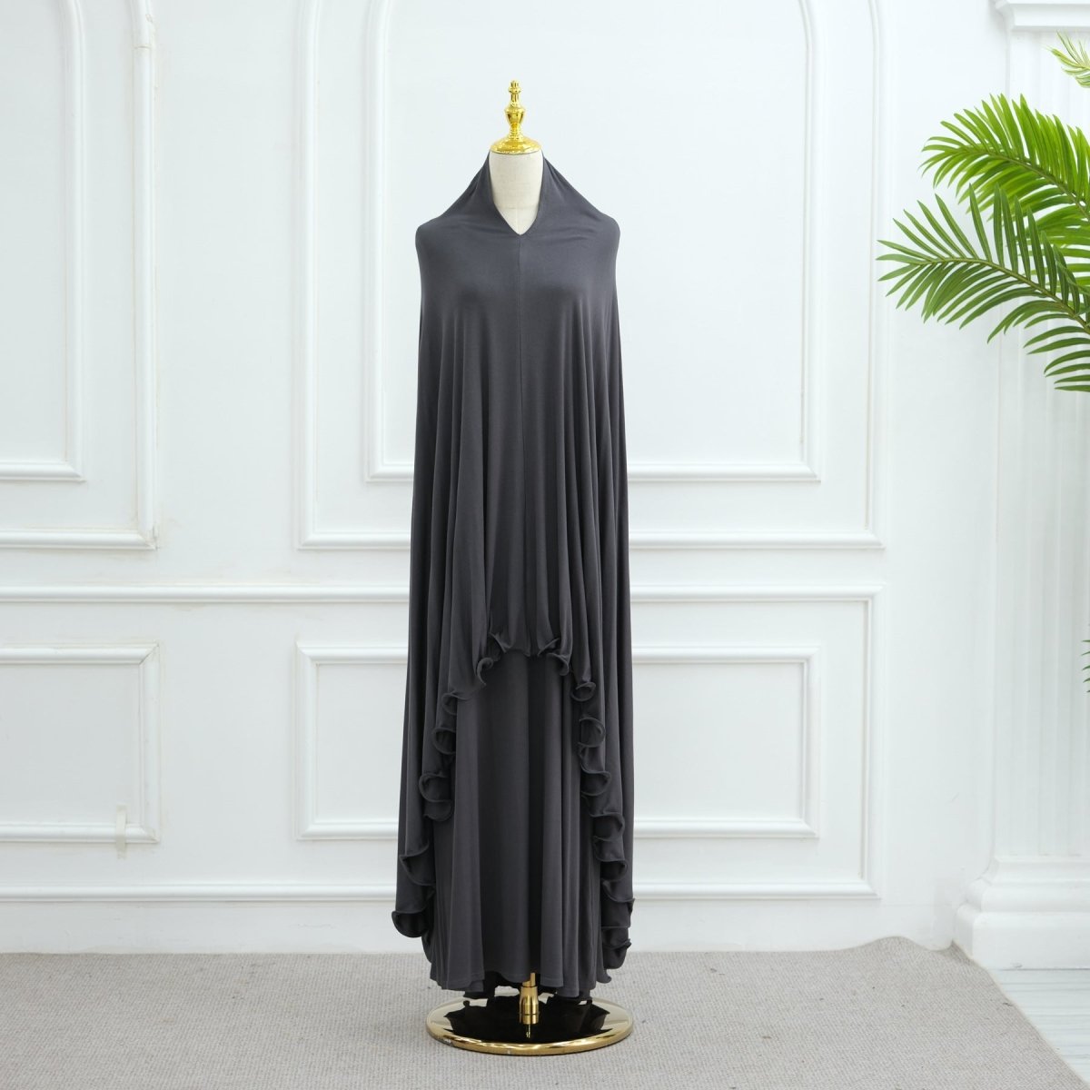 Earthy Tone Modest Abaya Set Simple Solid Color Long Dress & Matching Headscarf Hijab Jilbab. (MJ020) - Mariam's Collection