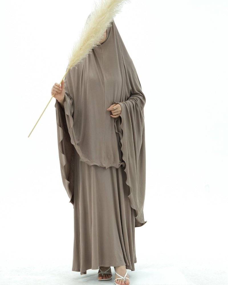 Earthy Tone Modest Abaya Set Simple Solid Color Long Dress & Matching Headscarf Hijab Jilbab. (MJ020) - Mariam's Collection
