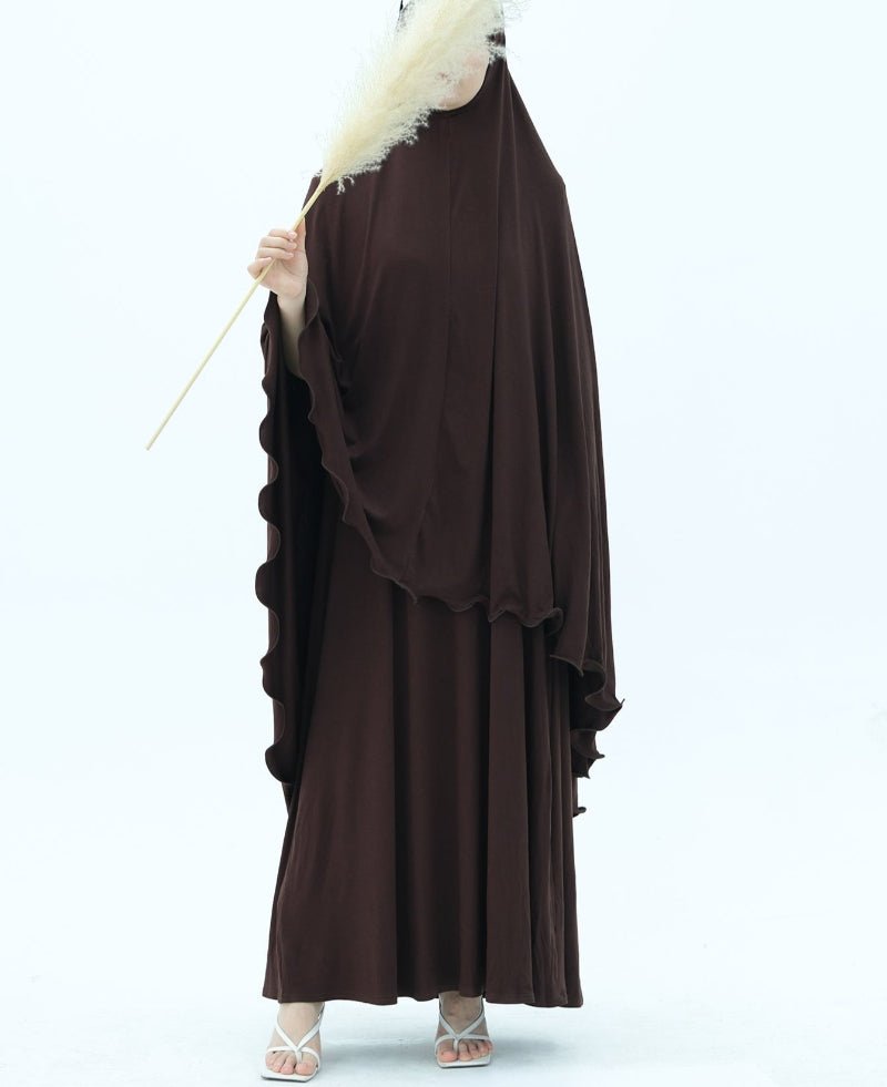 Earthy Tone Modest Abaya Set Simple Solid Color Long Dress & Matching Headscarf Hijab Jilbab. (MJ020) - Mariam's Collection