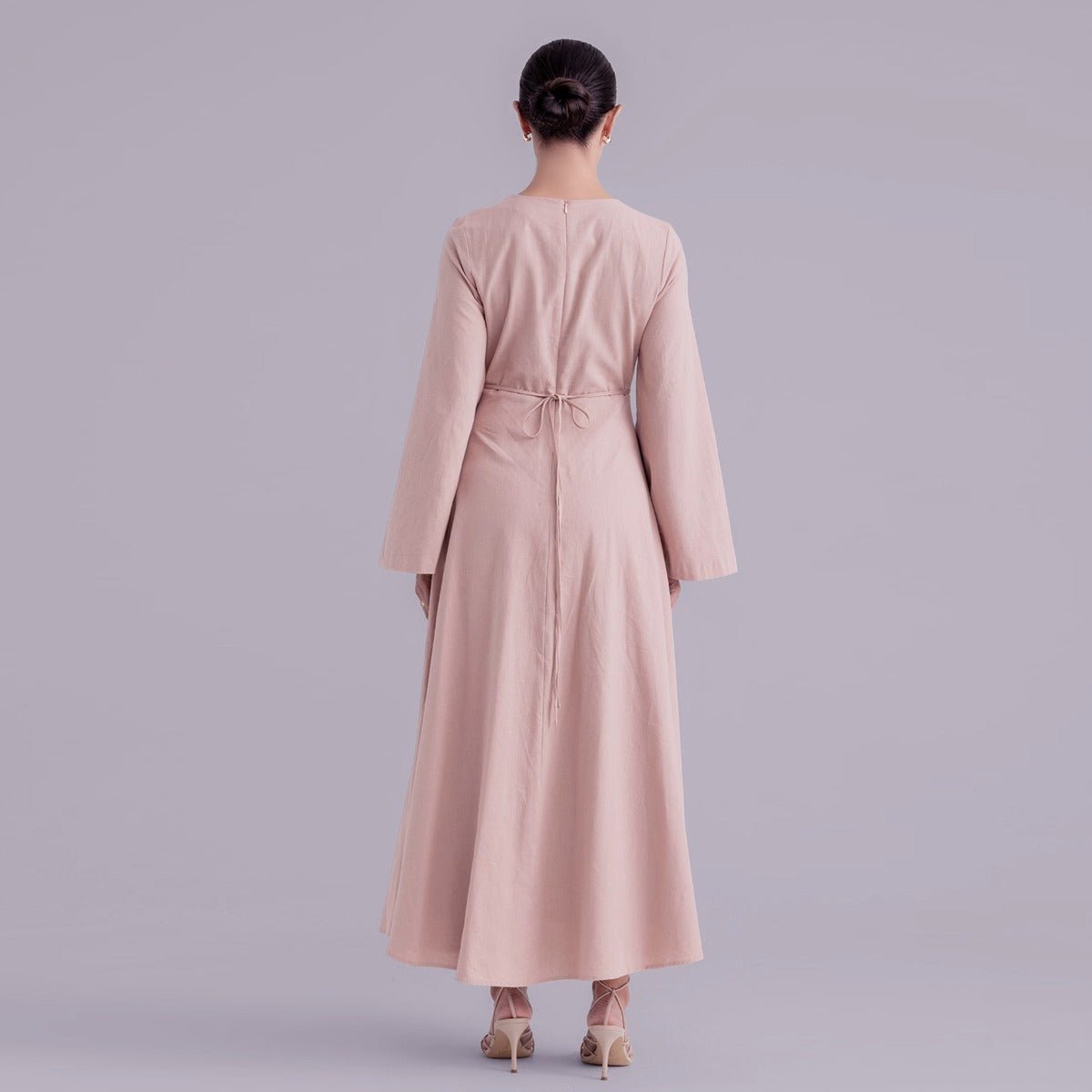 Eco - Friendly Hemp Bamboo Flared Sleeve Dress - Modest Solid Color Maxi(MA286) - Mariam's Collection