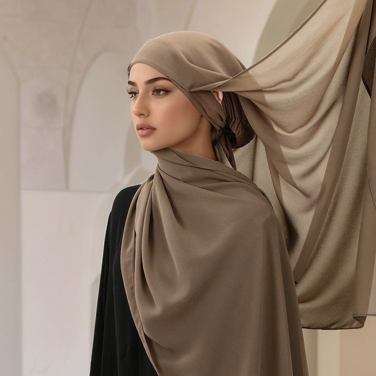 Elegance Modest Hijab Scarf with Ear Holes & Adjustable Undercap (MH156) - Mariam's Collection