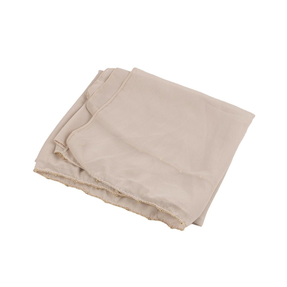 Elegance Solid Color Chiffon Hijab with Metallic Chain Trim (MH138) - Mariam's Collection