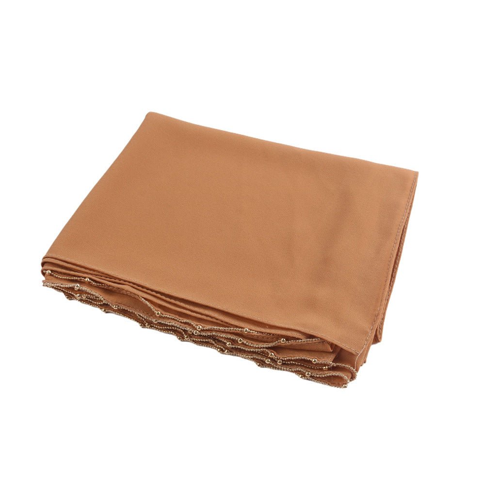 Elegance Solid Color Chiffon Hijab with Metallic Chain Trim (MH138) - Mariam's Collection