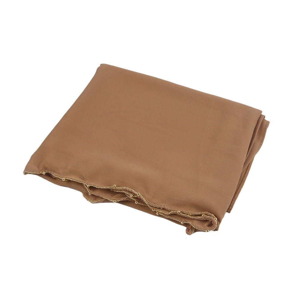 Elegance Solid Color Chiffon Hijab with Metallic Chain Trim (MH138) - Mariam's Collection