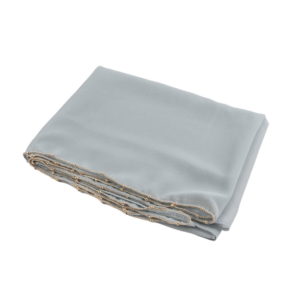 Elegance Solid Color Chiffon Hijab with Metallic Chain Trim (MH138) - Mariam's Collection