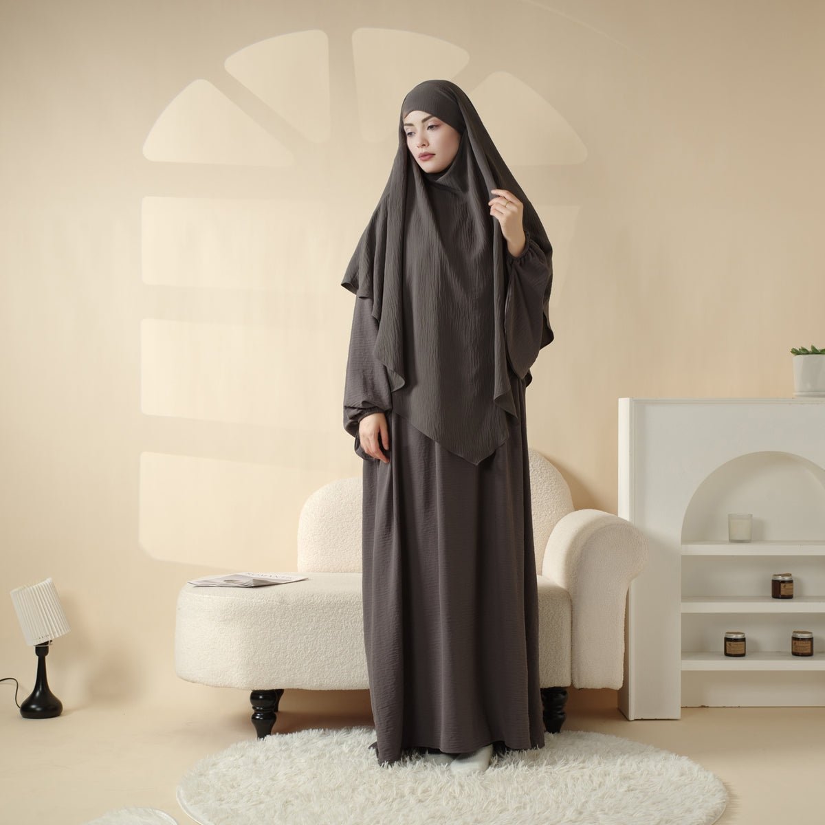 Elegant 2 - Piece Crepe Abaya & Khimar Set (MK008) - Mariam's Collection