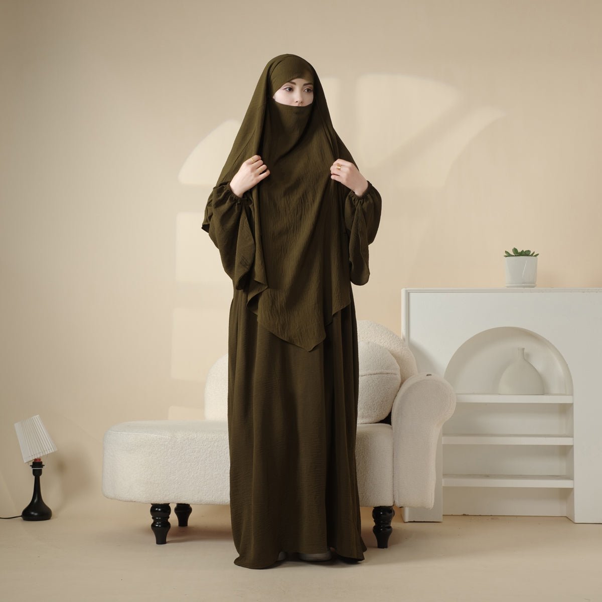 Elegant 2 - Piece Crepe Abaya & Khimar Set (MK008) - Mariam's Collection