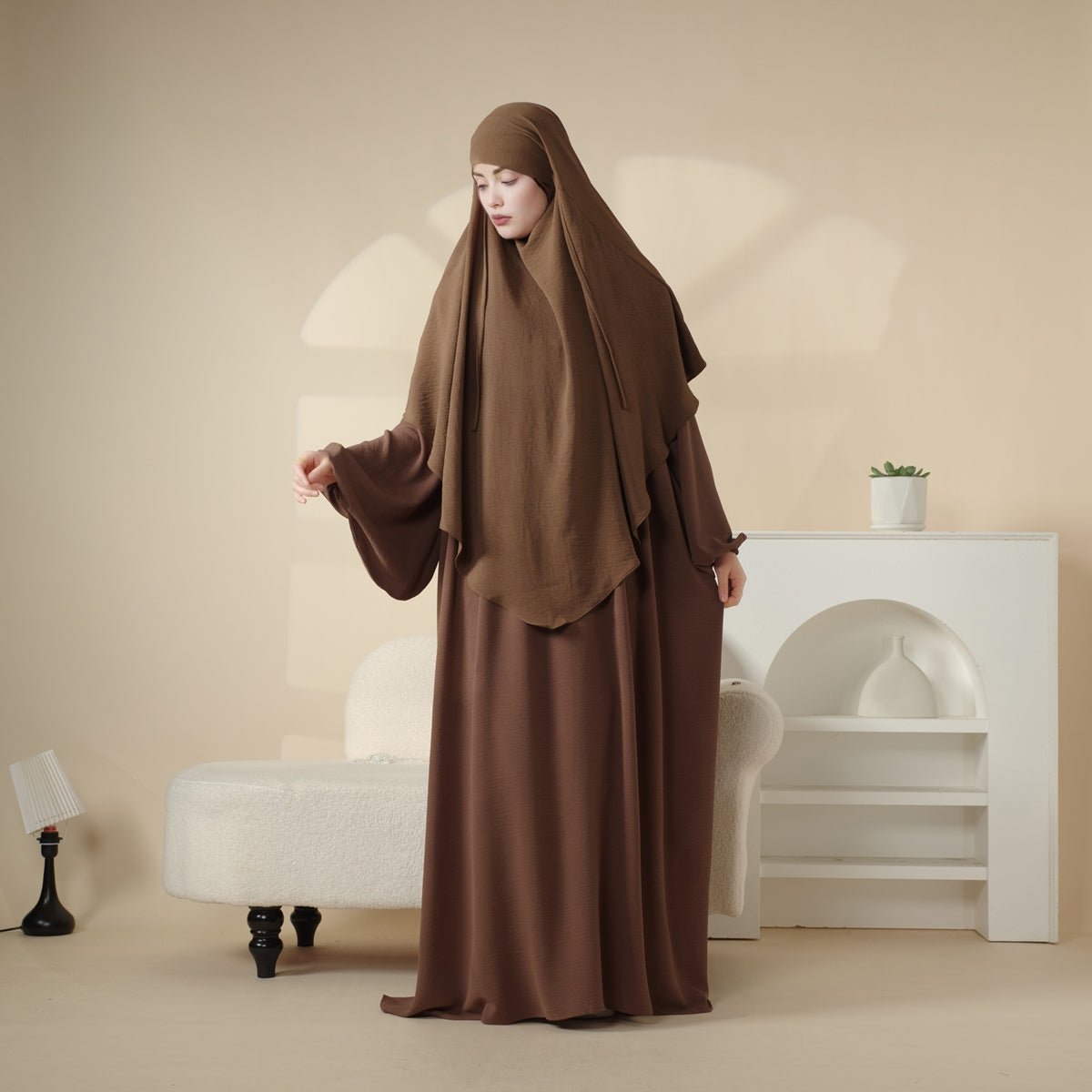 Elegant 2 - Piece Crepe Abaya & Khimar Set (MK008) - Mariam's Collection