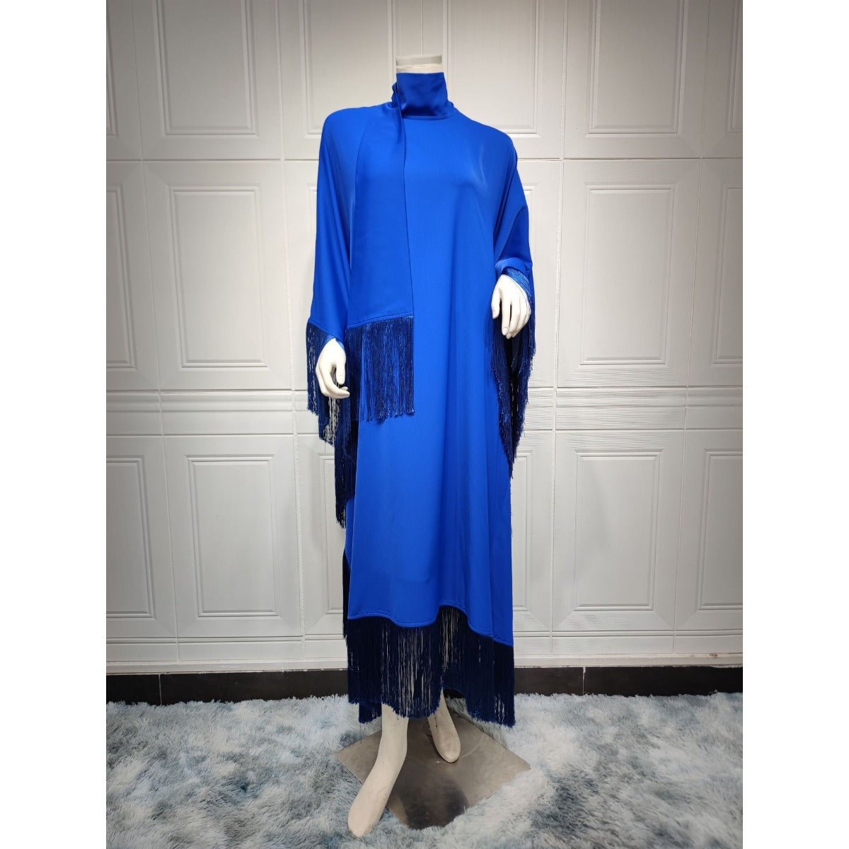 Elegant Bat Sleeve Tassel Kaftan | High Fashion Modest Party Dress with Flowy Fringe Details(MA288) - Mariam's Collection