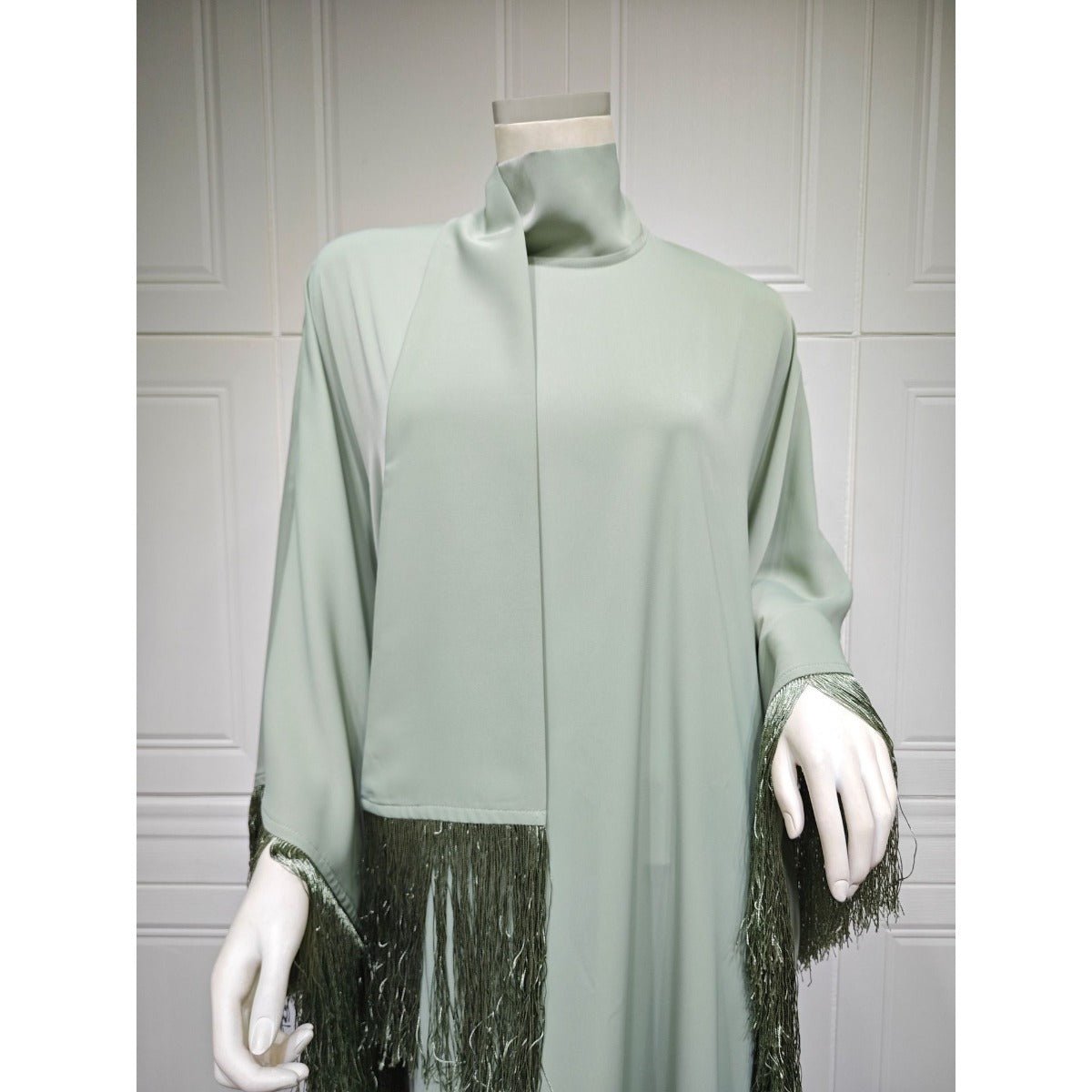 Elegant Bat Sleeve Tassel Kaftan | High Fashion Modest Party Dress with Flowy Fringe Details(MA288) - Mariam's Collection