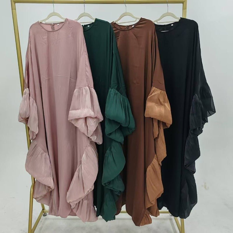 Elegant Batwing Abaya with Ruffled Sleeves(MA328) - Mariam's Collection