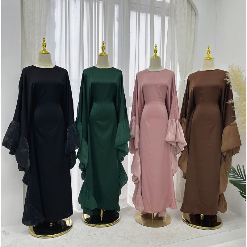 Elegant Batwing Abaya with Ruffled Sleeves(MA328) - Mariam's Collection