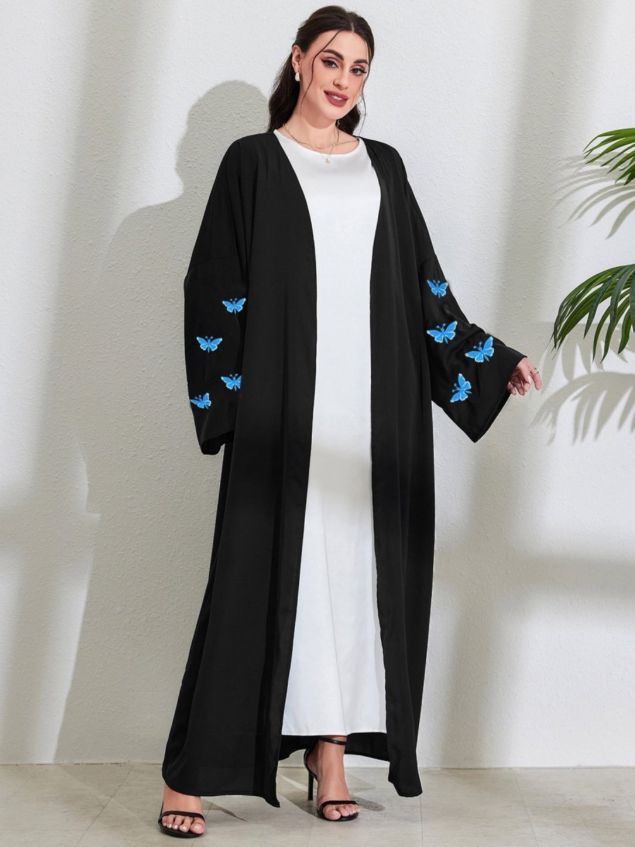 Elegant Butterfly Embroidery Open Abaya (MOA118) - Mariam's Collection