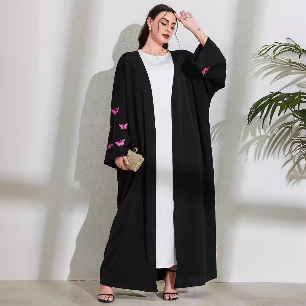 Elegant Butterfly Embroidery Open Abaya (MOA118) - Mariam's Collection