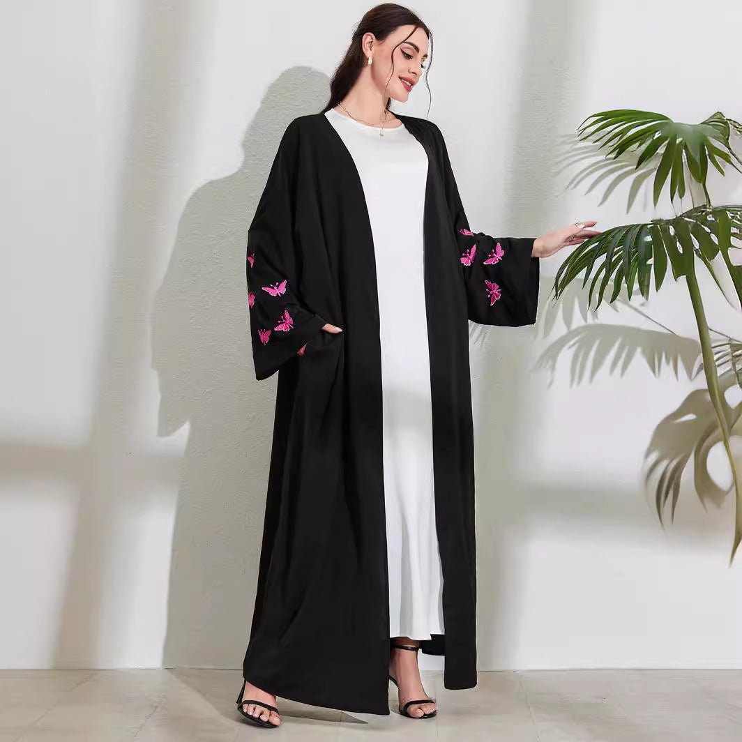 Elegant Butterfly Embroidery Open Abaya (MOA118) - Mariam's Collection