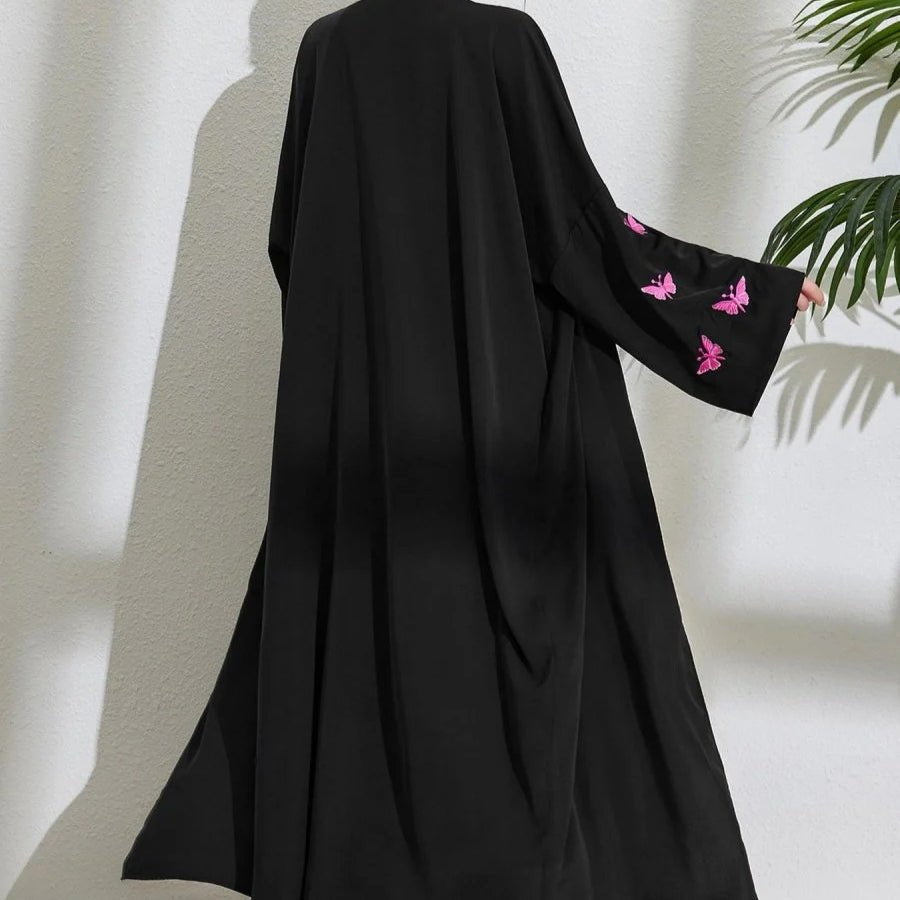 Elegant Butterfly Embroidery Open Abaya (MOA118) - Mariam's Collection