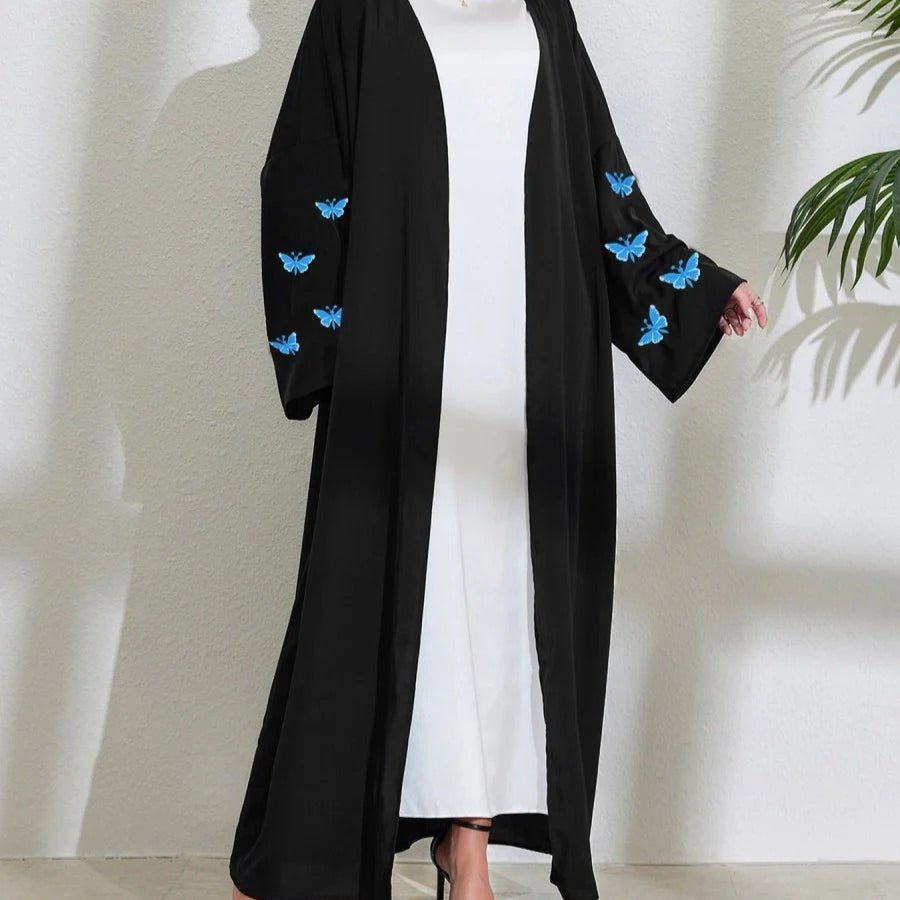Elegant Butterfly Embroidery Open Abaya (MOA118) - Mariam's Collection