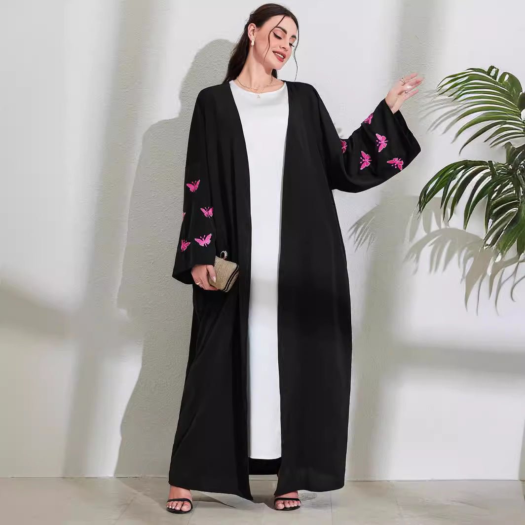 Elegant Butterfly Embroidery Open Abaya (MOA118) - Mariam's Collection