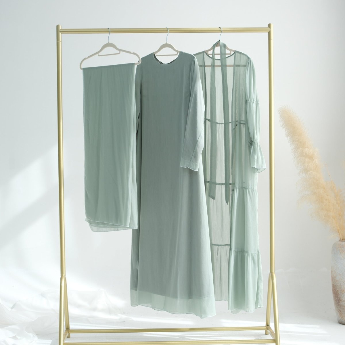 Elegant Chiffon Wrinkle Three - Piece Set Modest Muslim Abaya (MOA155) - Mariam's Collection