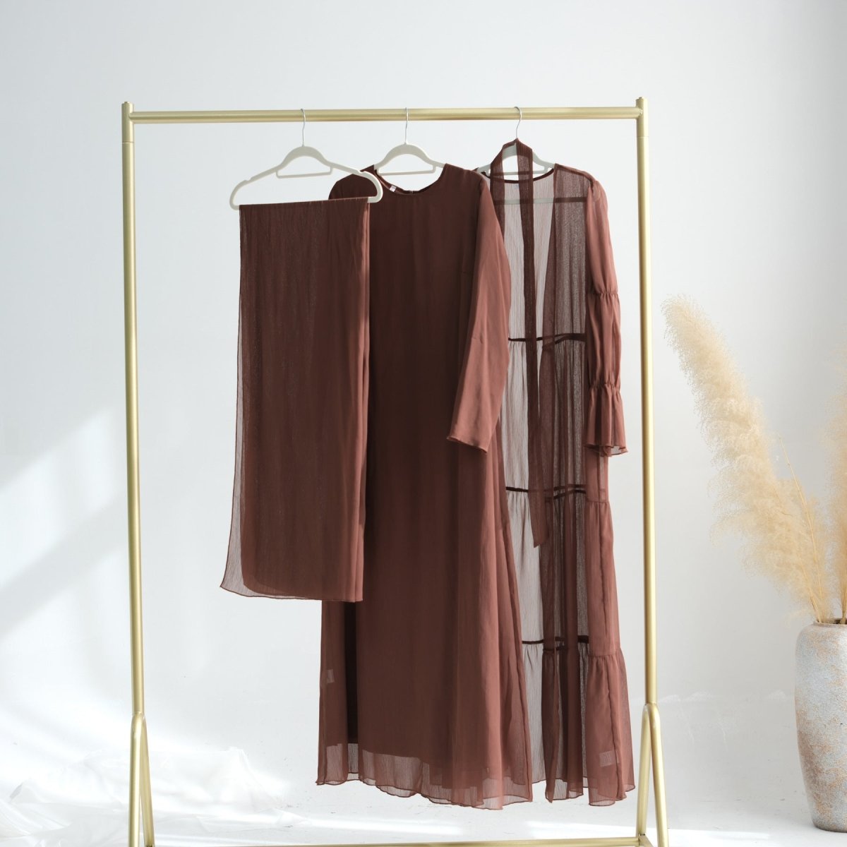 Elegant Chiffon Wrinkle Three - Piece Set Modest Muslim Abaya (MOA155) - Mariam's Collection