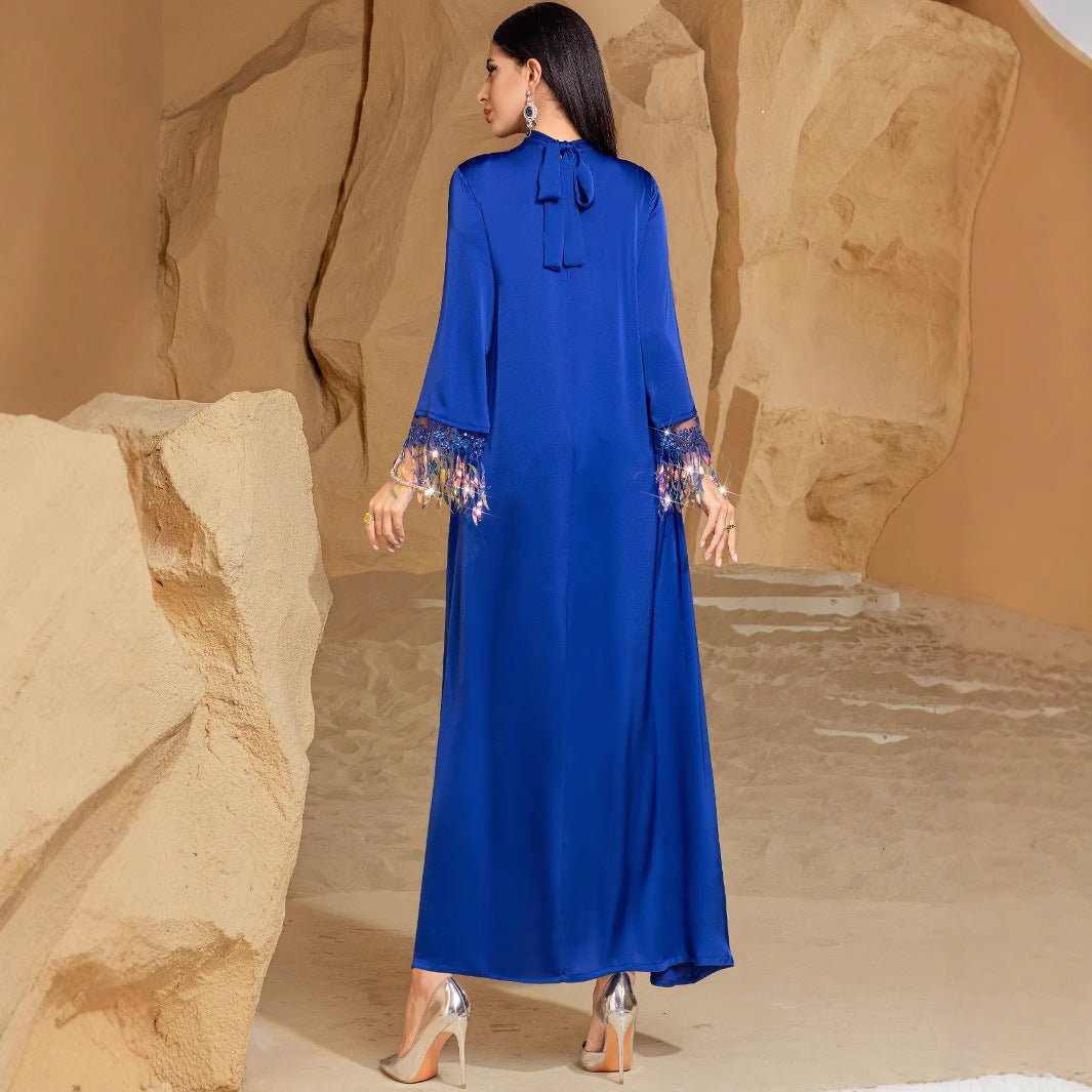 Elegant Blue Abaya Long Dress | Blue Gradient Fringed Abaya (MA184)