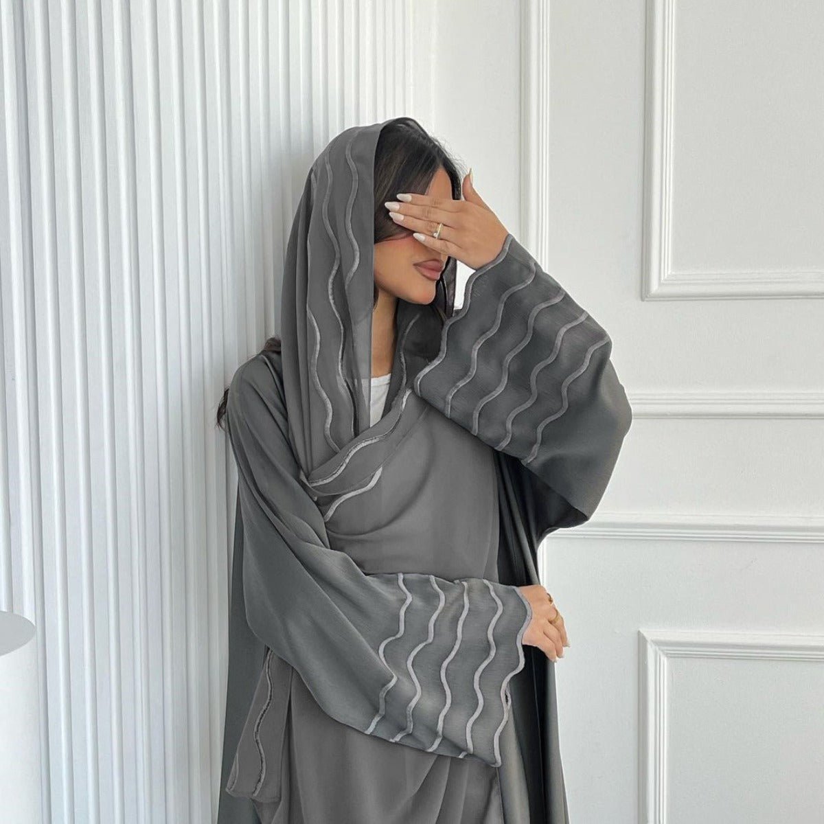 Elegant Embroidered Abaya with Matching Headscarves | Modern Modest Wear for Women(MOA216) - Mariam's Collection